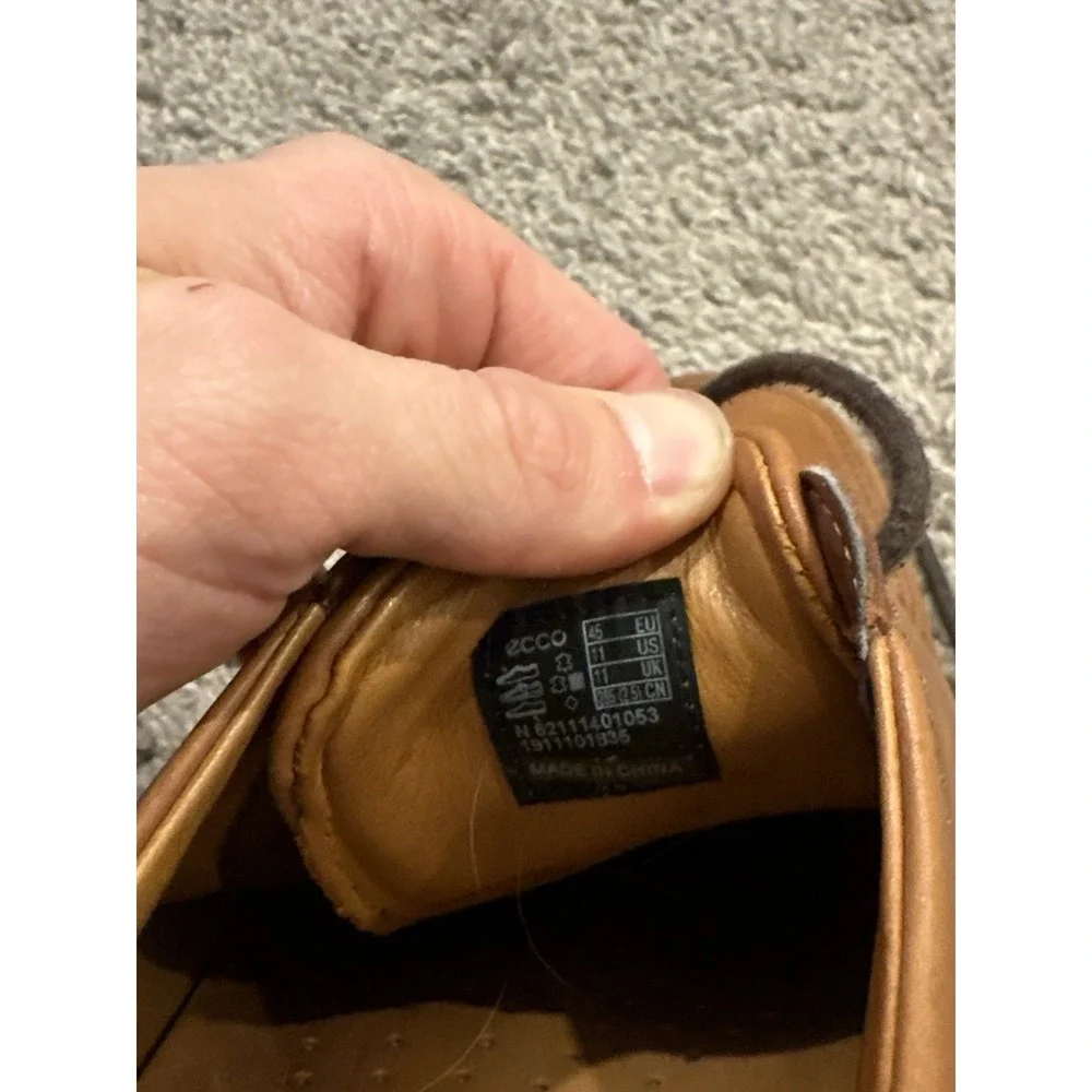 Ecco Holton Mens Size EU 45 US 11 Brown Leather Slip On Apron Toe Loafers Shoes
